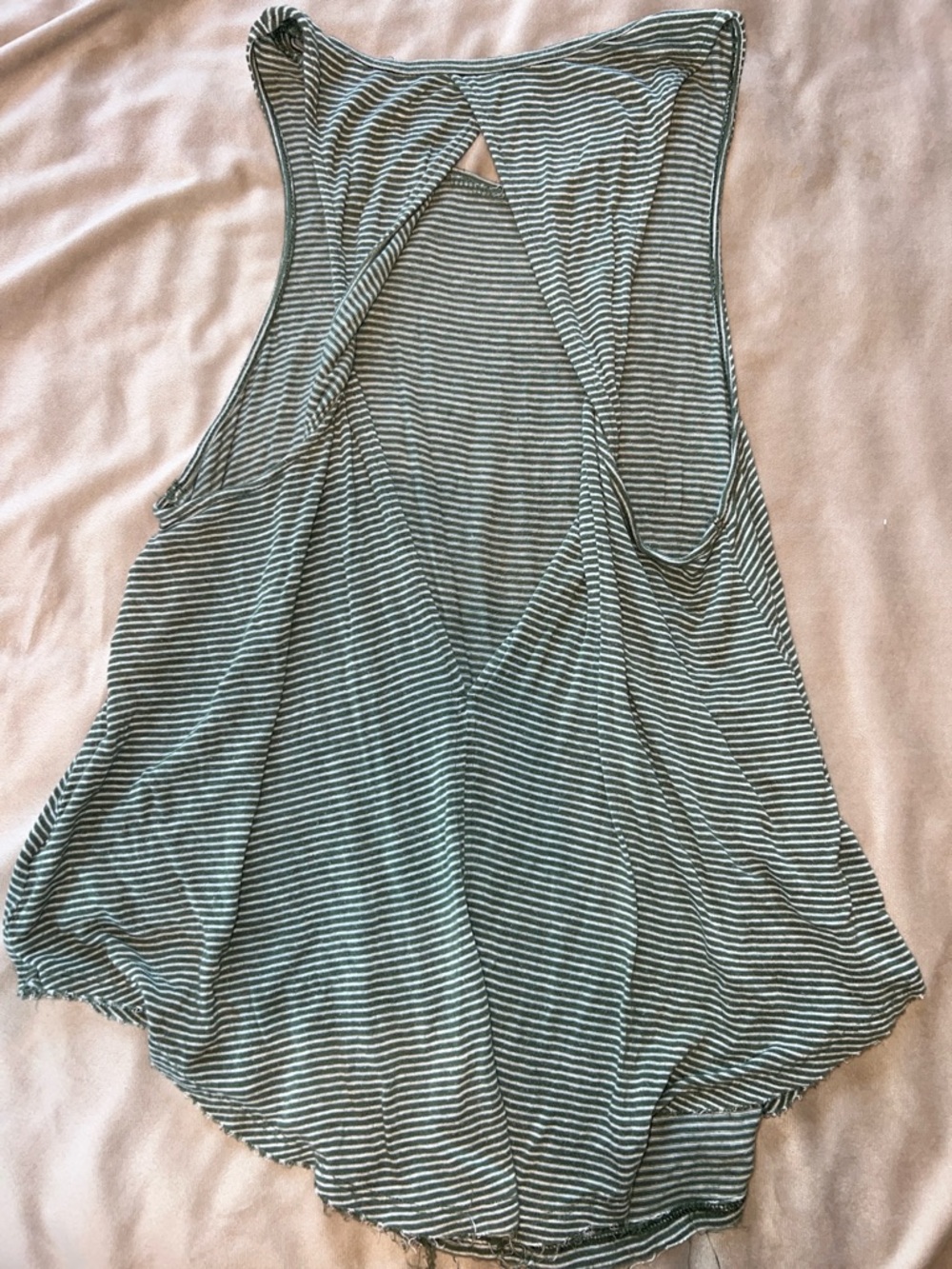 American Eagle Outfitters Green and White Striped Twist-Back Tank